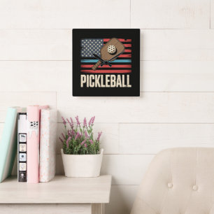 US Flag Pickleball Square Wall Clock