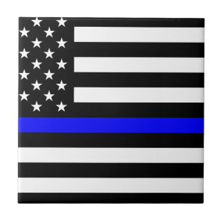 - US Flag Police Thin Blue Line Tile