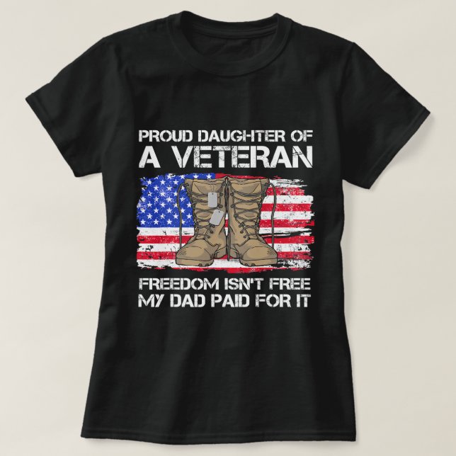 Us Flag Proud Daughter Of A Veteran US Military T-Shirt (Design Front)