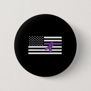 Us Flag Purple Ribbon Pancreatic Cancer Awareness 2 Inch Round Button
