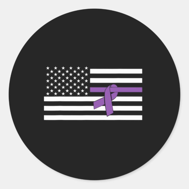 US Flag Purple Ribbon Pancreatic Cancer Awareness  Classic Round Sticker (Front)