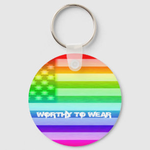 US Flag Rainbow Shield - Worthy To Wear Keychain