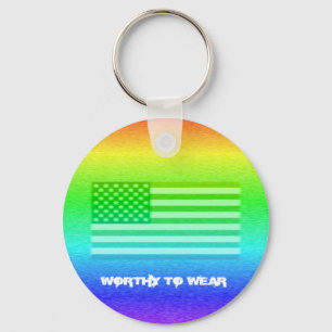 US Flag Rainbow Shield - Worthy To Wear Keychain