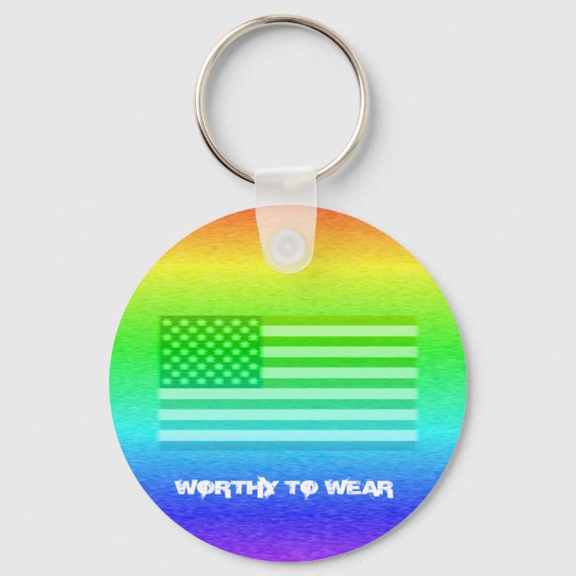 US Flag Rainbow Shield - Worthy To Wear Keychain (Front)
