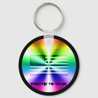 US Flag Rainbow Shield - Worthy To Wear Keychain