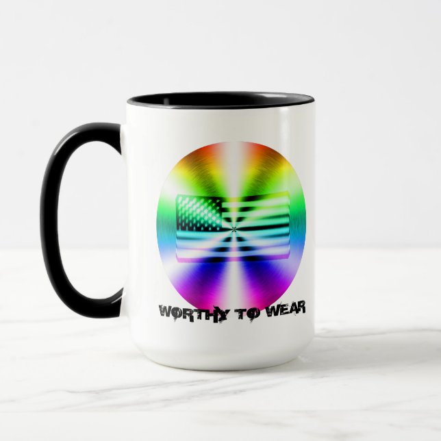 US Flag Rainbow Shield - Worthy To Wear Mug (Left)