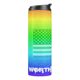 US Flag Rainbow Shield - Worthy To Wear Thermal Tumbler