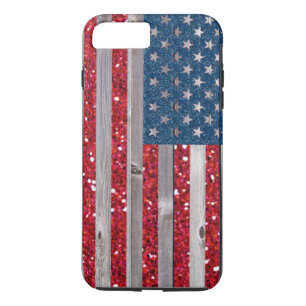 US Flag Red Blue Glitter Vintage Wood Panels iPhone 8 Plus/7 Plus Case