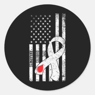 Us Flag Ribbon Type 1 Diabetes Awareness Diabetic Classic Round Sticker
