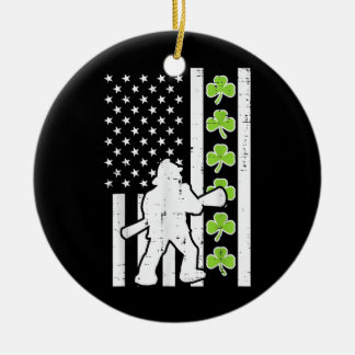 US Flag Shamrock Firefighter St Patricks Day Ceramic Ornament