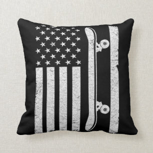 US Flag Skateboard Patriotic 4th Of July Funny Ska Throw Pillow