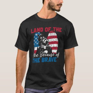 Us Flag Sodlier Eagle Land Of The Free Because Of  T-Shirt