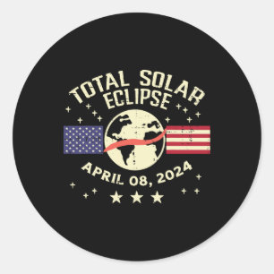 Us Flag Solar Eclipse 2024 Totality April 8 Men Wo Classic Round Sticker