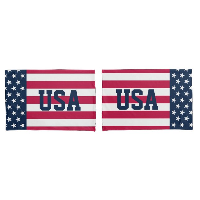 US Flag Stars and Stripes Pillow Case (Front-Set)