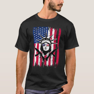 Us Flag Statue Of Liberty Patriotic Sunglasses Gun T-Shirt