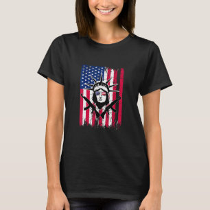 Us Flag Statue Of Liberty Patriotic Sunglasses Gun T-Shirt