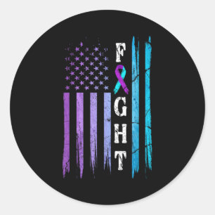 Us Flag Suicide Prevention Awareness Fight Wear Pu Classic Round Sticker
