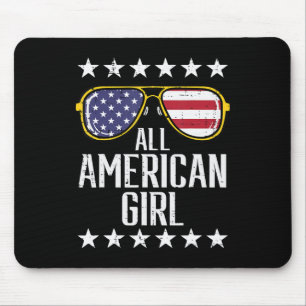 US Flag Sunglasses American All Girl Memorial Day  Mouse Pad