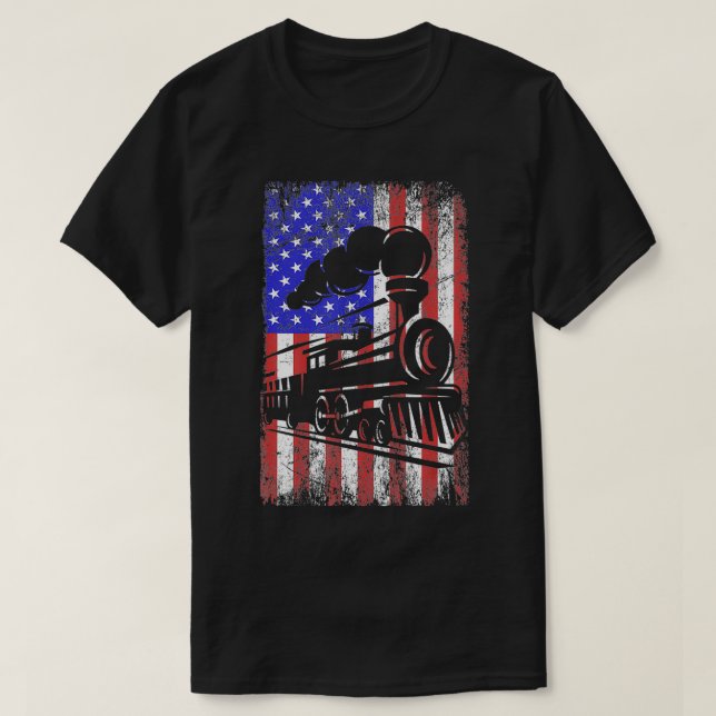 Us Flag train Model railway Model train collector  T-Shirt (Design Front)