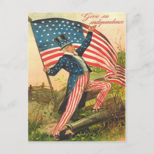US Flag Uncle Sam Battlefield Cannon Postcard