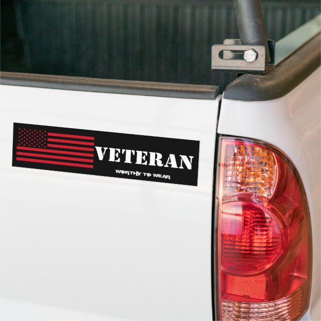 US Flag USMC Red - Veteran - Worthy To Wear Bumper Sticker (On Truck)