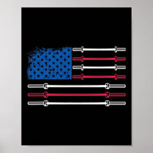 Us Flag Weightlifting Barbell Patriotic Love Fitne Poster