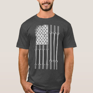 US Flag Weightlifting Barbell Patriotic Love Fitne T-Shirt
