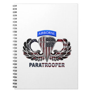 US Flag With Airborne Wings and Paratroopers Notebook