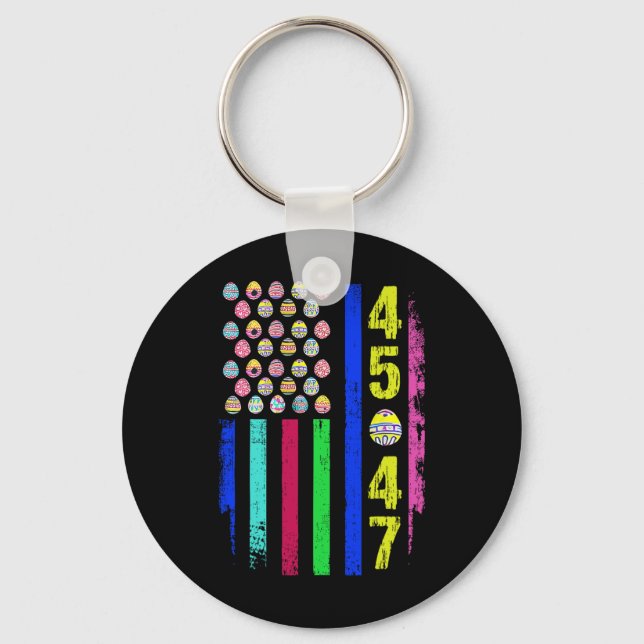 Us Flag With Eggs Funny Trump 45 47 Easter Day 1  Keychain (Front)