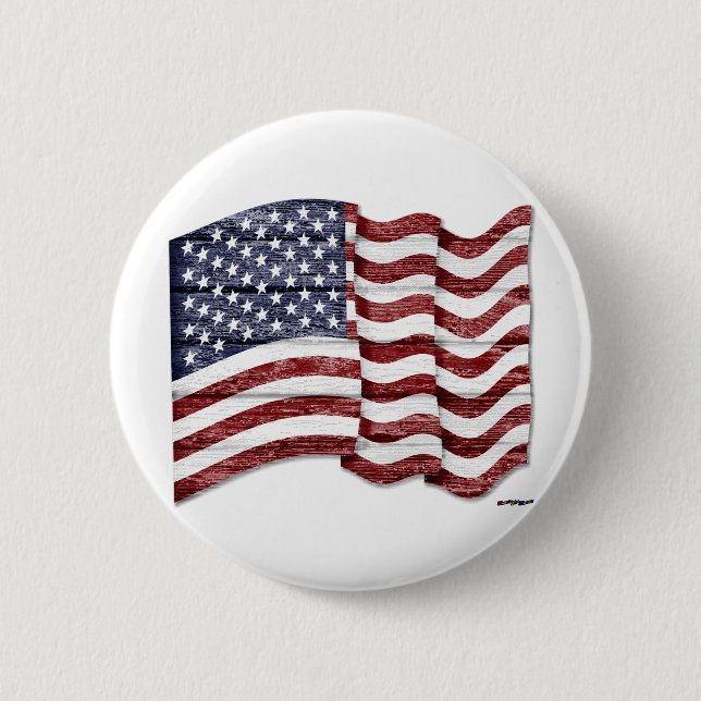 US Flag with wood grain 2 Inch Round Button (Front)