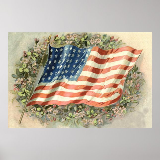 US Flag Wreath Flowers Memorial Day Poster (Front)