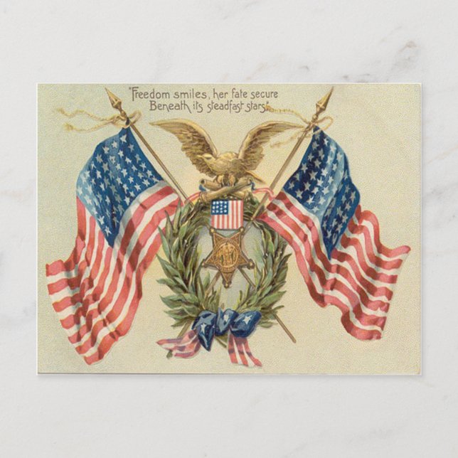 US Flag Wreath Medal Eagle Postcard (Front)