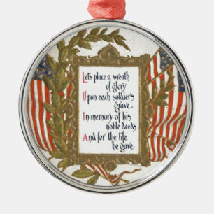 US Flag Wreath Memorial Day Metal Ornament