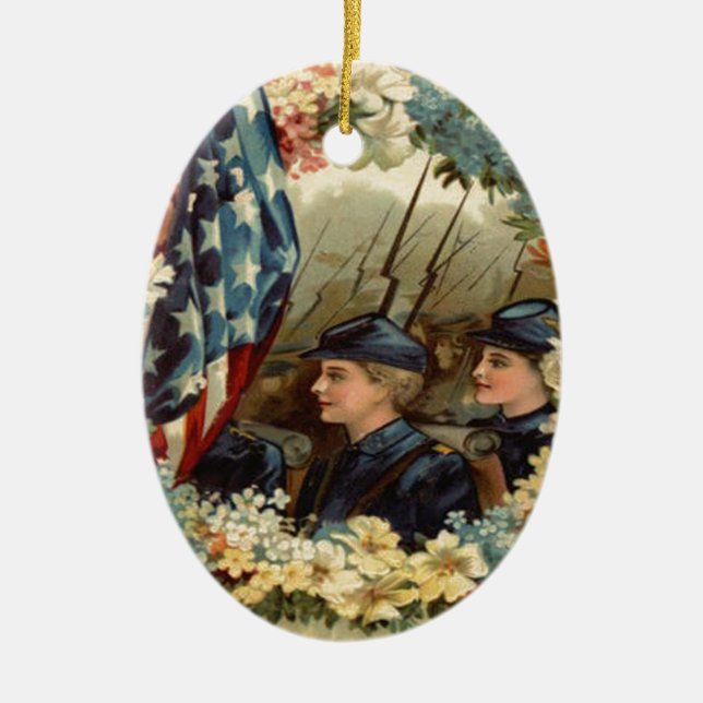 US Flag Wreath Parade March Civil War Ceramic Ornament (Front)
