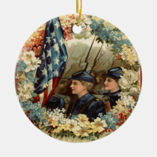 US Flag Wreath Parade March Civil War Ceramic Ornament