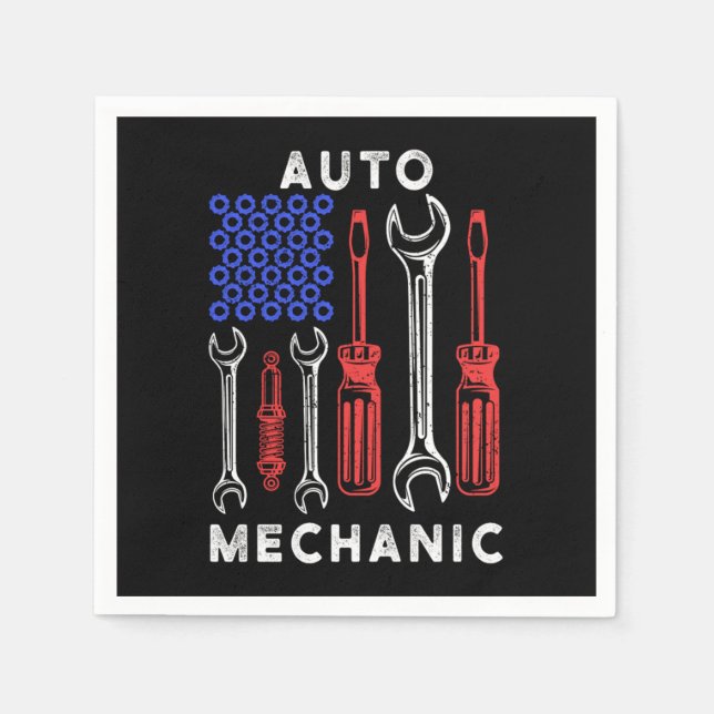 US Flag Wrench Screwdriver Workshop Mechanic Gift Napkin (Front)
