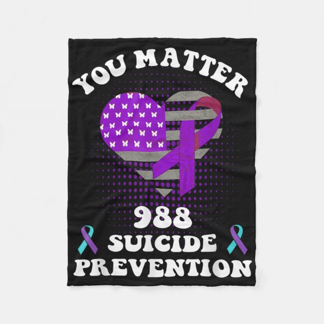 Us Flag You 988 Suicide Prevention Awareness Ribbo Fleece Blanket (Front)