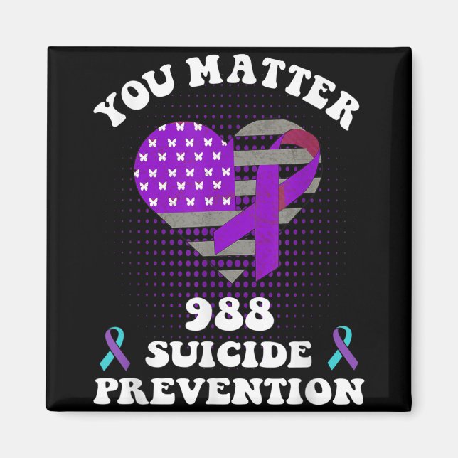Us Flag You 988 Suicide Prevention Awareness Ribbo Magnet (Front)
