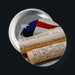 US Founding Documents 3 Inch Round Button<br><div class="desc">Copies of the Declaration of Independence and US Constitution in rolled up scrolls with a vintage American flag</div>