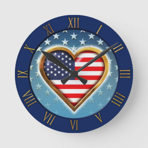 US Heart Round Clock