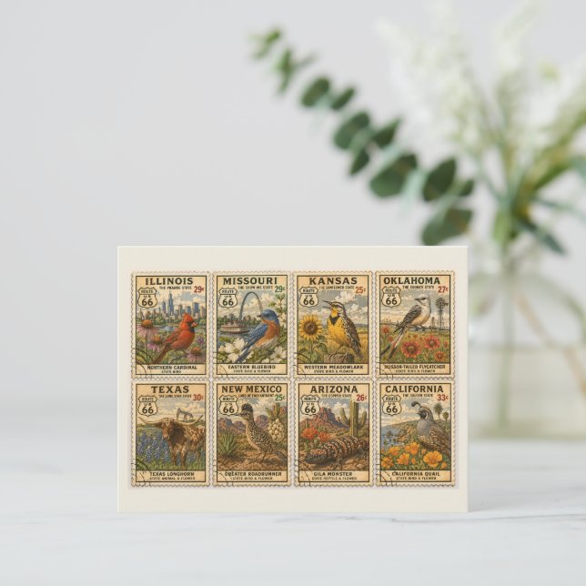 US Highway Stamps Retro Stationery Postcard (Standing Front)
