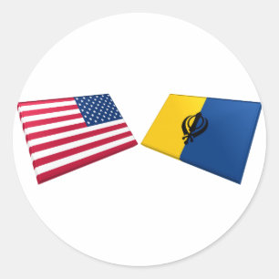 US & Khalistan Flags Classic Round Sticker