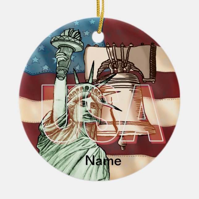 US Liberty Flag Ceramic Ornament (Front)