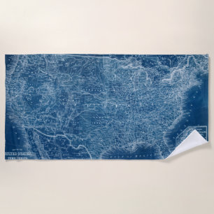 US Map Blueprint Beach Towel