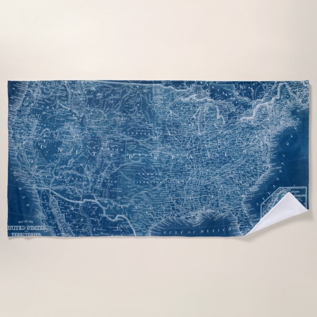 US Map Blueprint Beach Towel (Front)