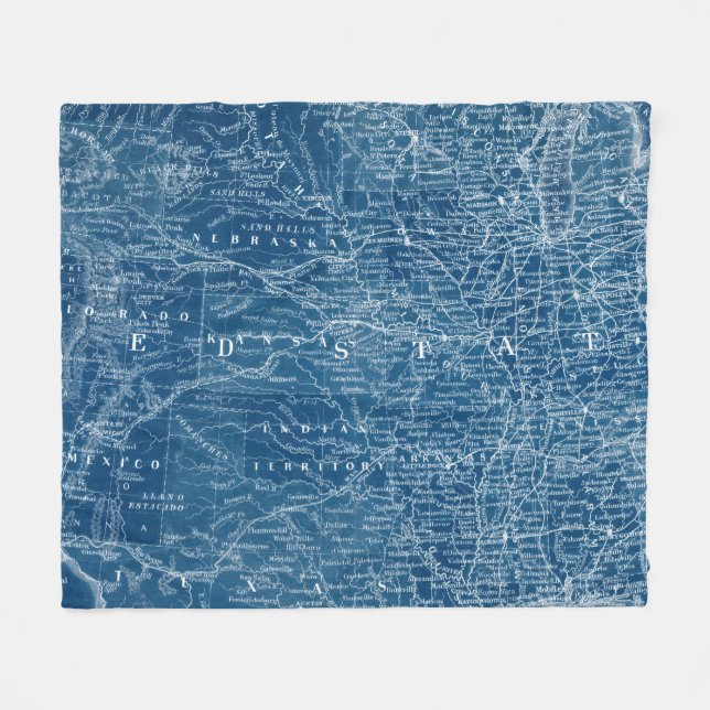 US Map Blueprint Fleece Blanket (Front (Horizontal))