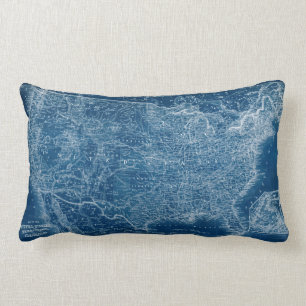 US Map Blueprint Lumbar Pillow