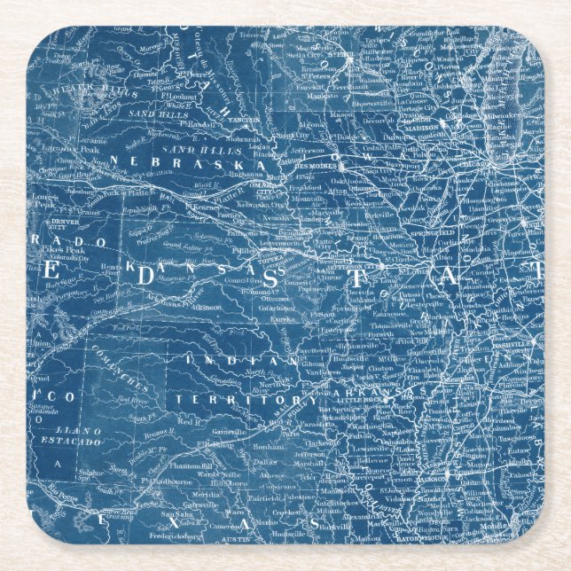 US Map Blueprint Square Paper Coaster (Front)