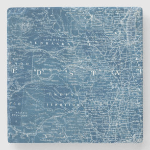 US Map Blueprint Stone Coaster