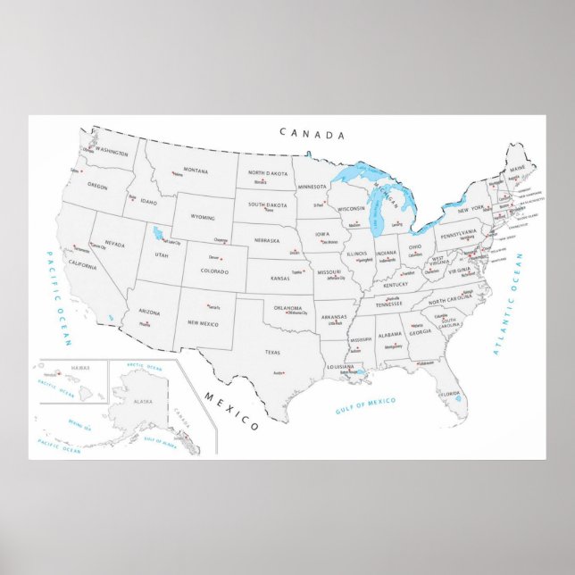 US Map with State Capitals of the United States  Poster (Front)